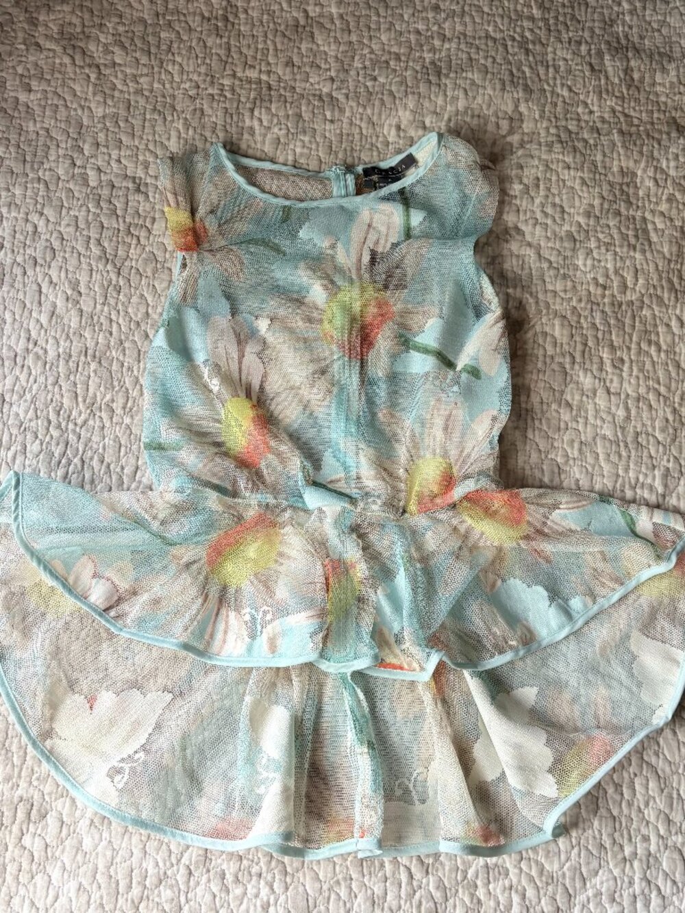 GRACIA Floral Mesh Ruffle Top Sheer Peplum NWT